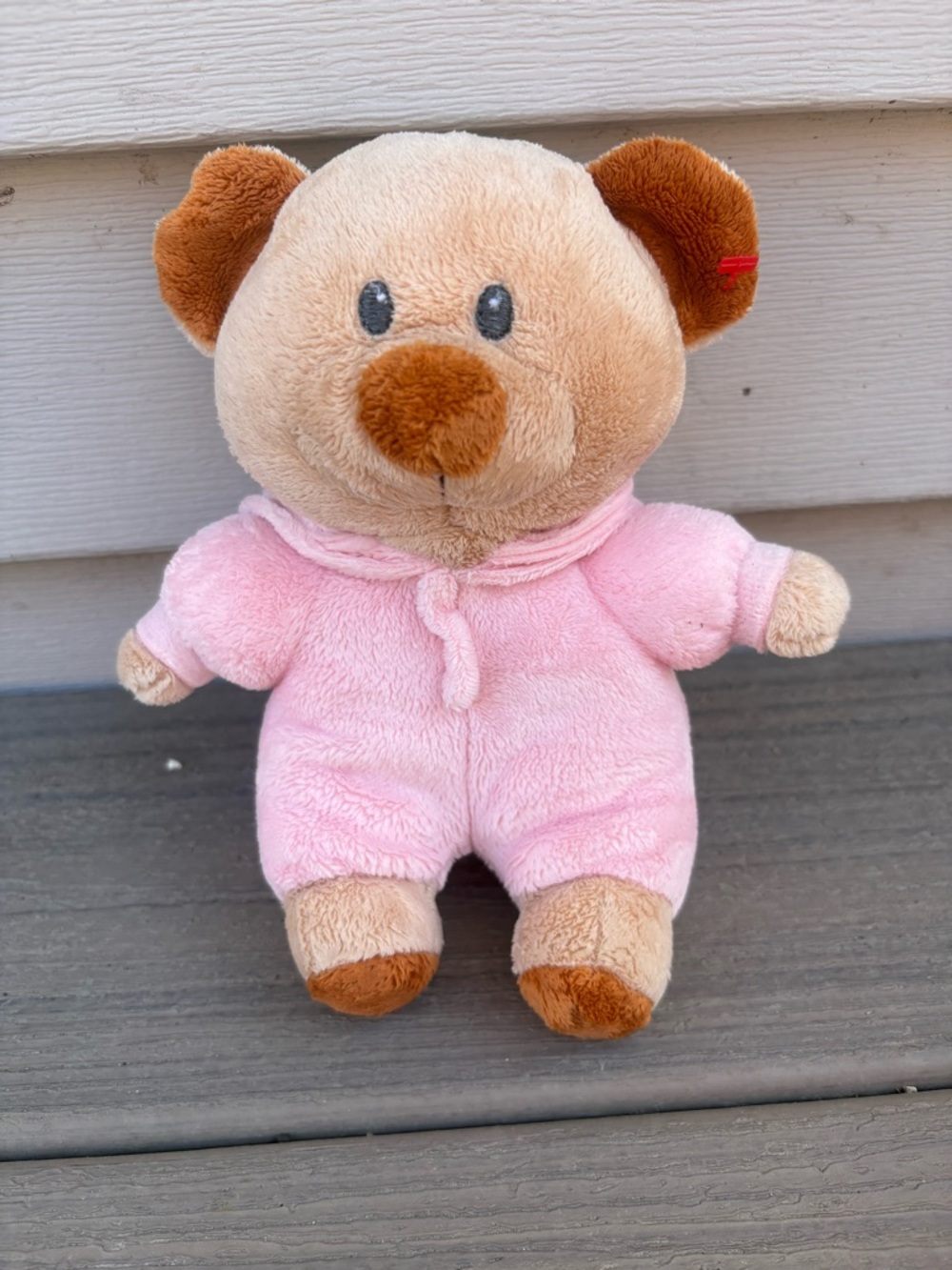 Ty Plush Teddy Bear in Pink Outfit with Brown Accents